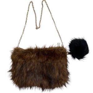 Faux fur crossbody purse with palm palm